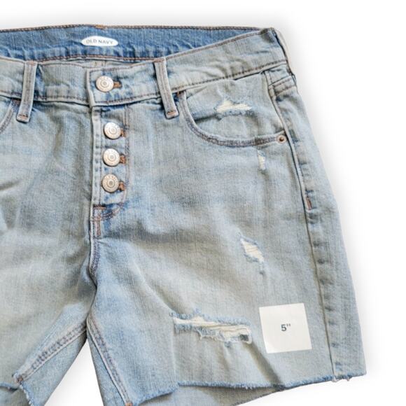 Old Navy Mid-Rise Distressed Button-Fly Cut-Off Light Wash 5" Jean Shorts Sz 2 - Picture 5 of 6